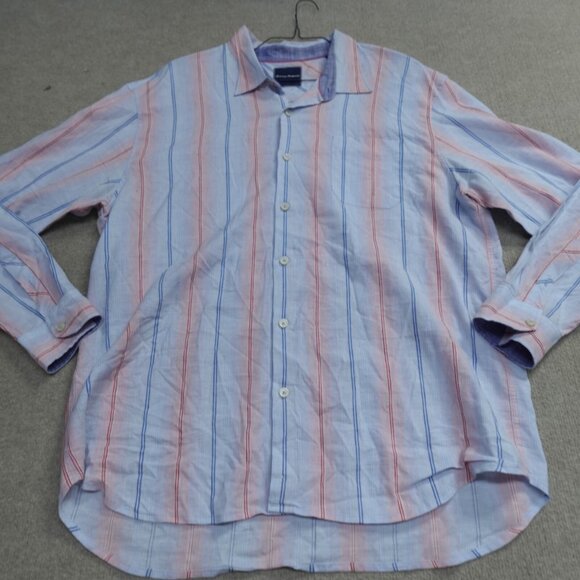 Tommy Bahama Shirt 3XL Blue Striped Long Sleeve Linen Blend - Picture 1 of 7